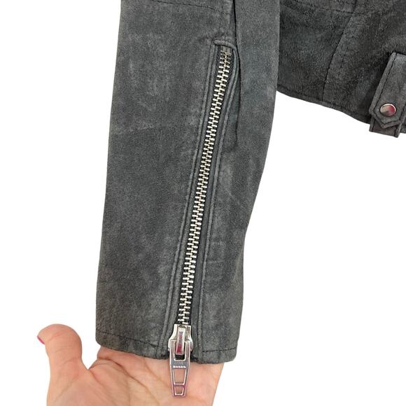 Blank NYC Small 100% Suede Leather Moto Jacket Gray Zip Pockets Asymmetrical - Picture 4 of 16